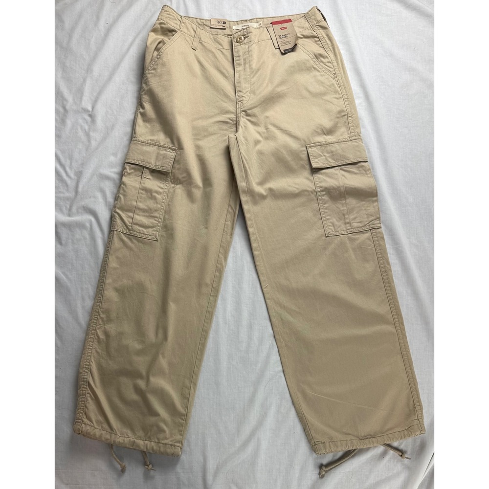 Levis 94 Baggy Cargos Tan Khaki Mid Rise Loose Fit Pants Womens 29x30 - Picture 9 of 16